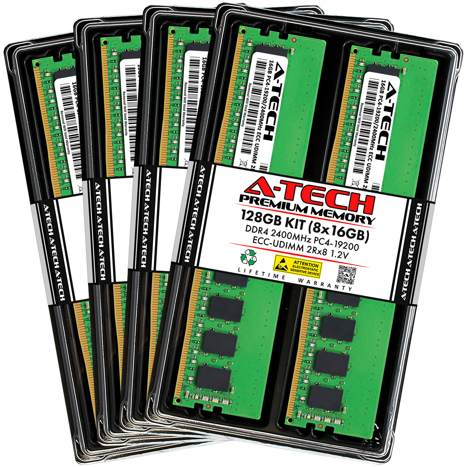 A-Tech 128GB 8x 16GB 2Rx8 PC4-19200E DDR4 2400 MHz ECC UDIMM Server Memory RAM
