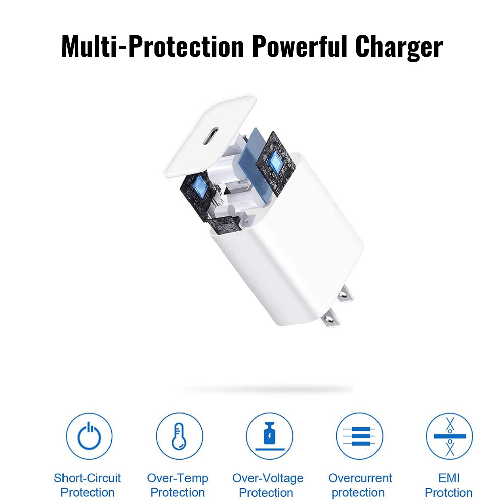 PD 20W Fast Charge Wall Charger For iPhone 14 13 12 11 XR SE X 8 USB-C Cable Lot