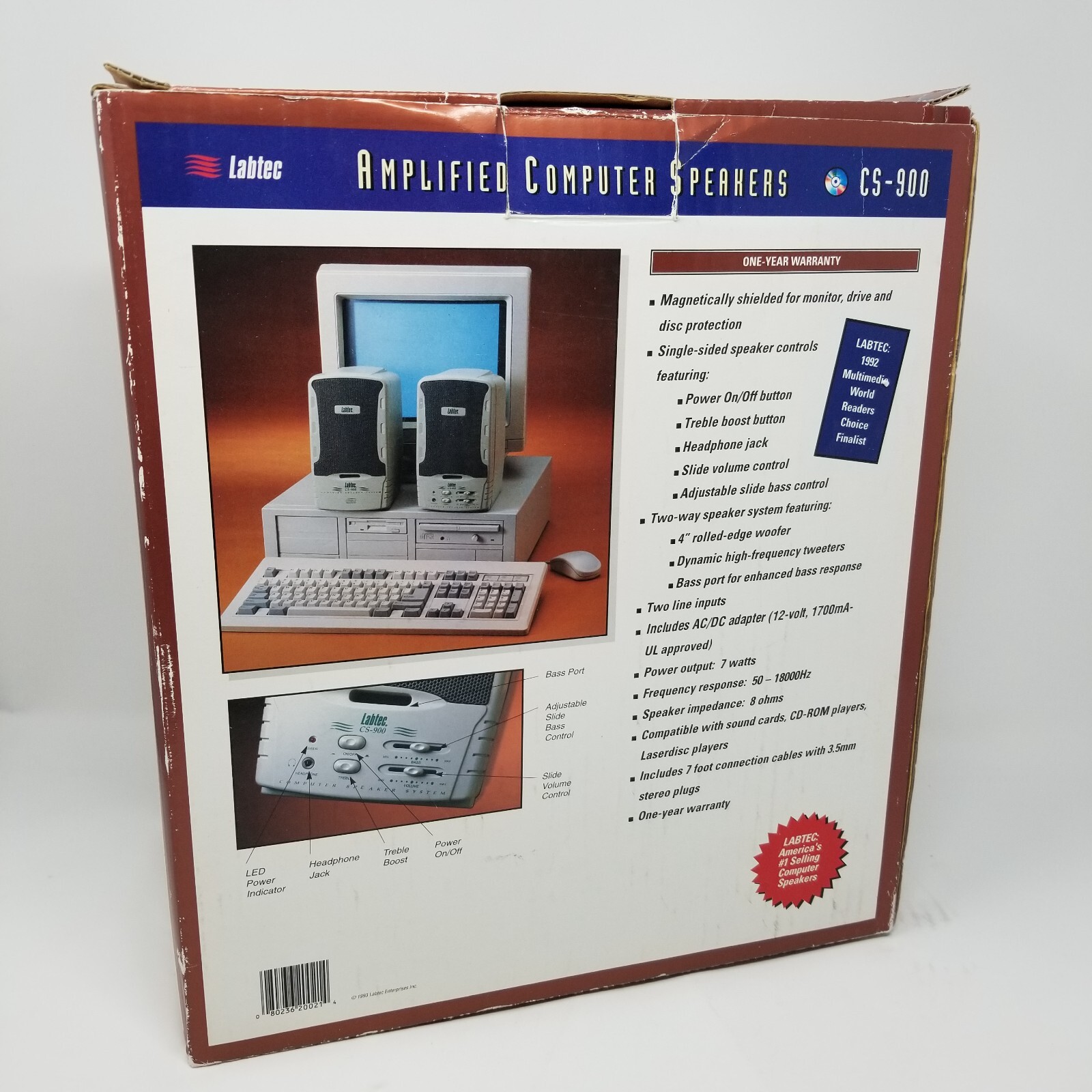Vintage Labtec CS-900 Computer Speakers In Box w/ All Cables See Pics