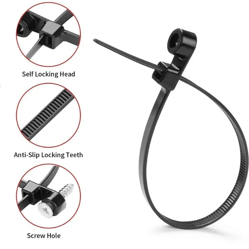 200pcs Screw Hole Cable Ties Reusable Nylon Self Locking Wire Organizer