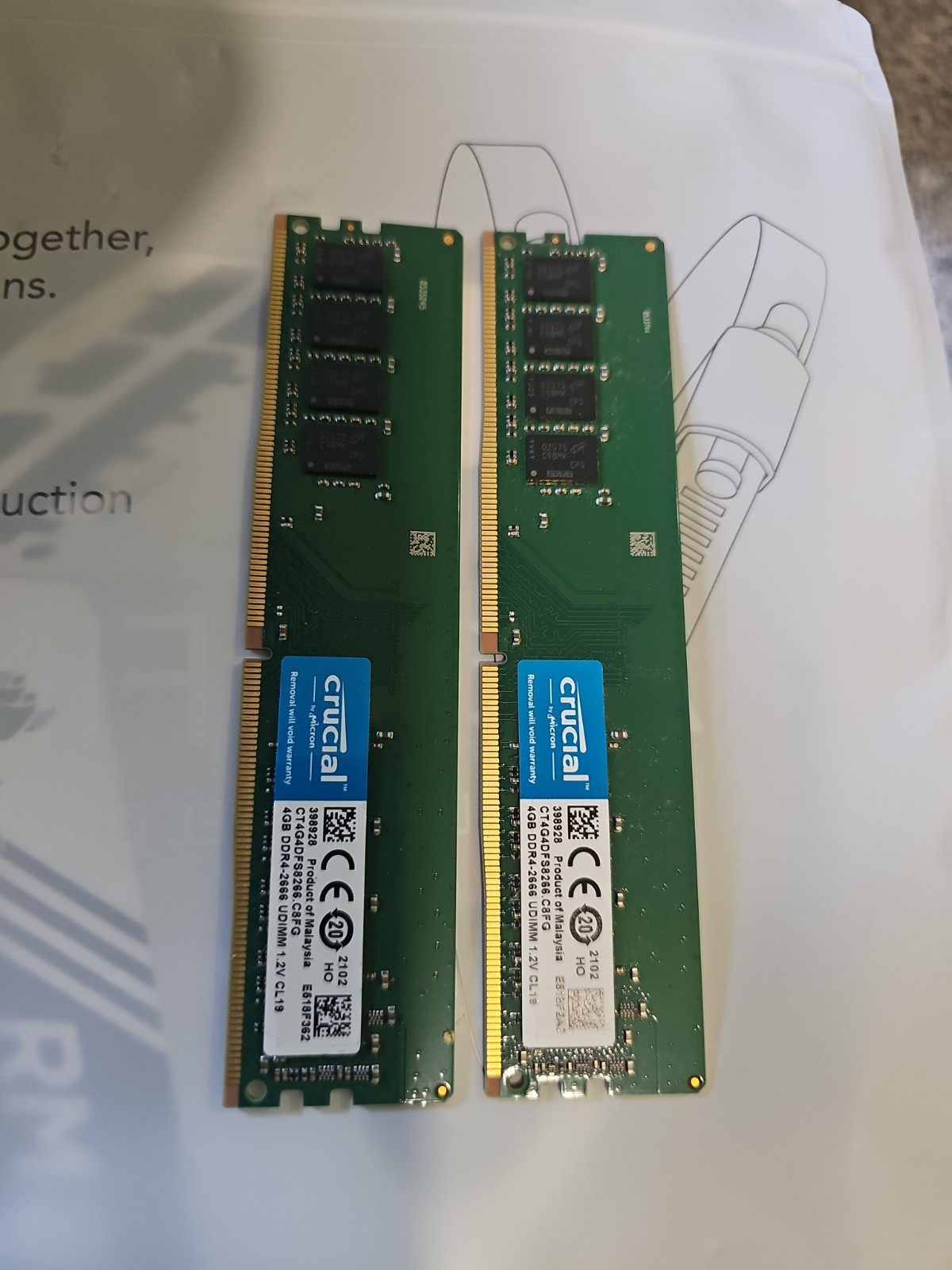 Lot Of 2x – Crucial Memory CT4G4DFS8266 8GB (2x4GB) DDR4-2666 CL19 UDIMM RAM