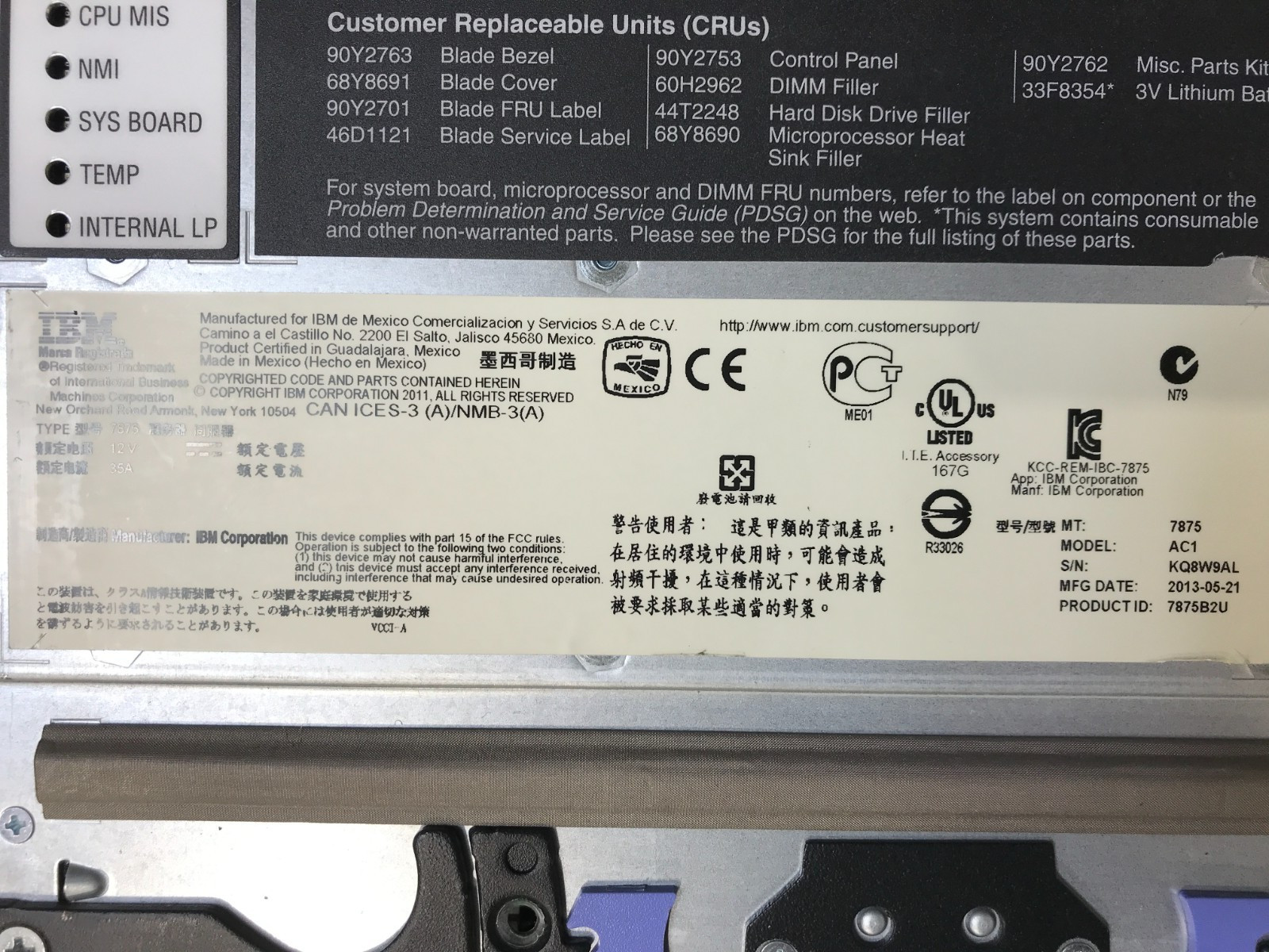 IBM BLADECENTER 7875-AC1 HS23 | 2X XEON E5-2640 128 GB RAM | NO HDDS