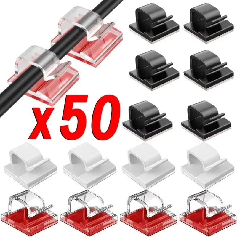 50Pcs Cable Clips Self-Adhesive Cord Management Wire Holder Organizer Clamp US