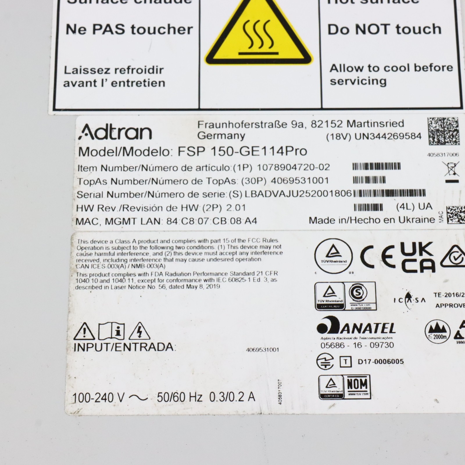 ADVA FSP 150-GE114Pro Carrier Ethernet Switch Network Demarcation Device