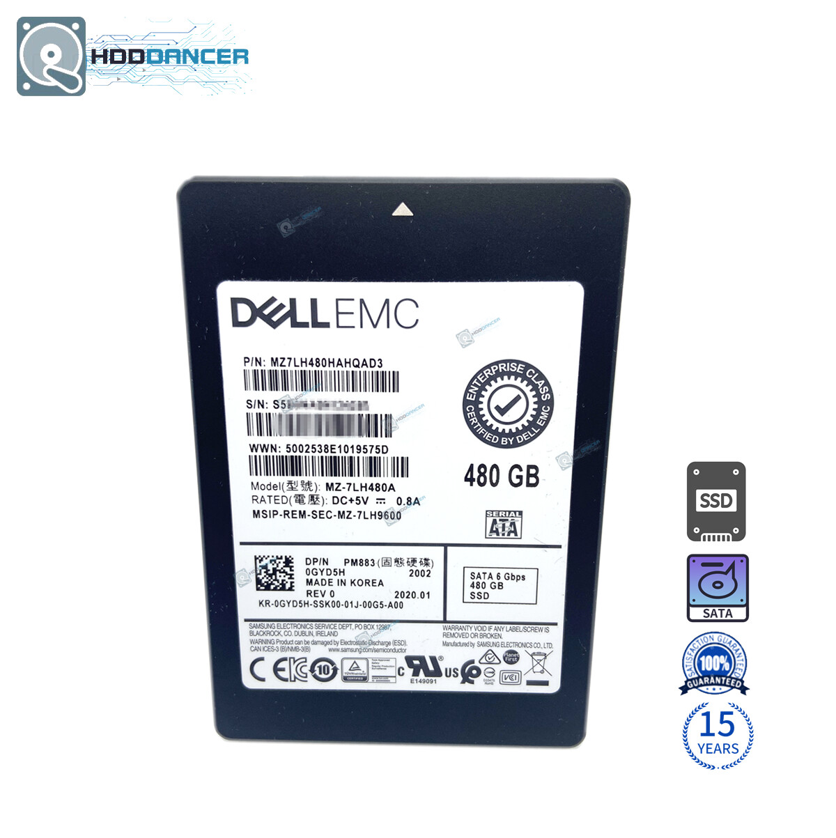 0GYD5H Dell MZ-7LH480A PM883 480GB 6.0Gbps SATA Read Intensive Solid State Drive