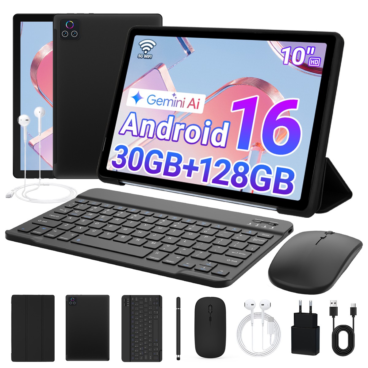 2026 New Android 16 Tablet 10.1 inch 30+128GB+1TB WIFI-6 FDH Slim Gemini AI