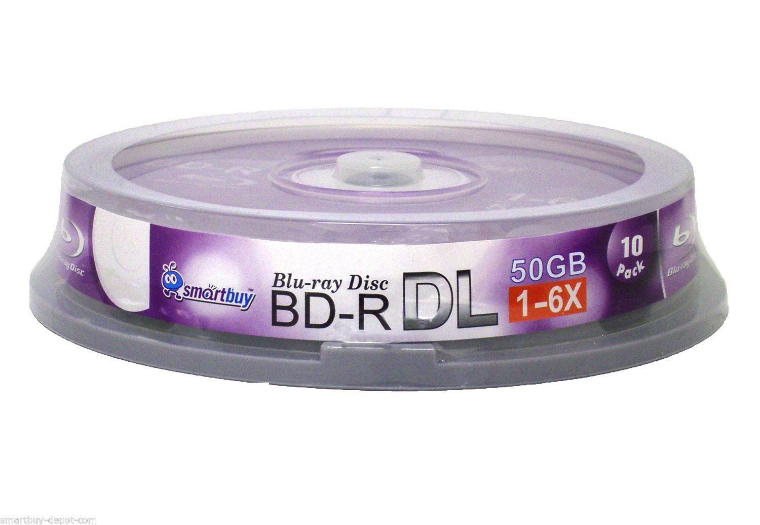 10 Pack Smartbuy Blu-ray BD-R BDR DL Dual Layer 6X 50GB Logo Top Recordable Disc