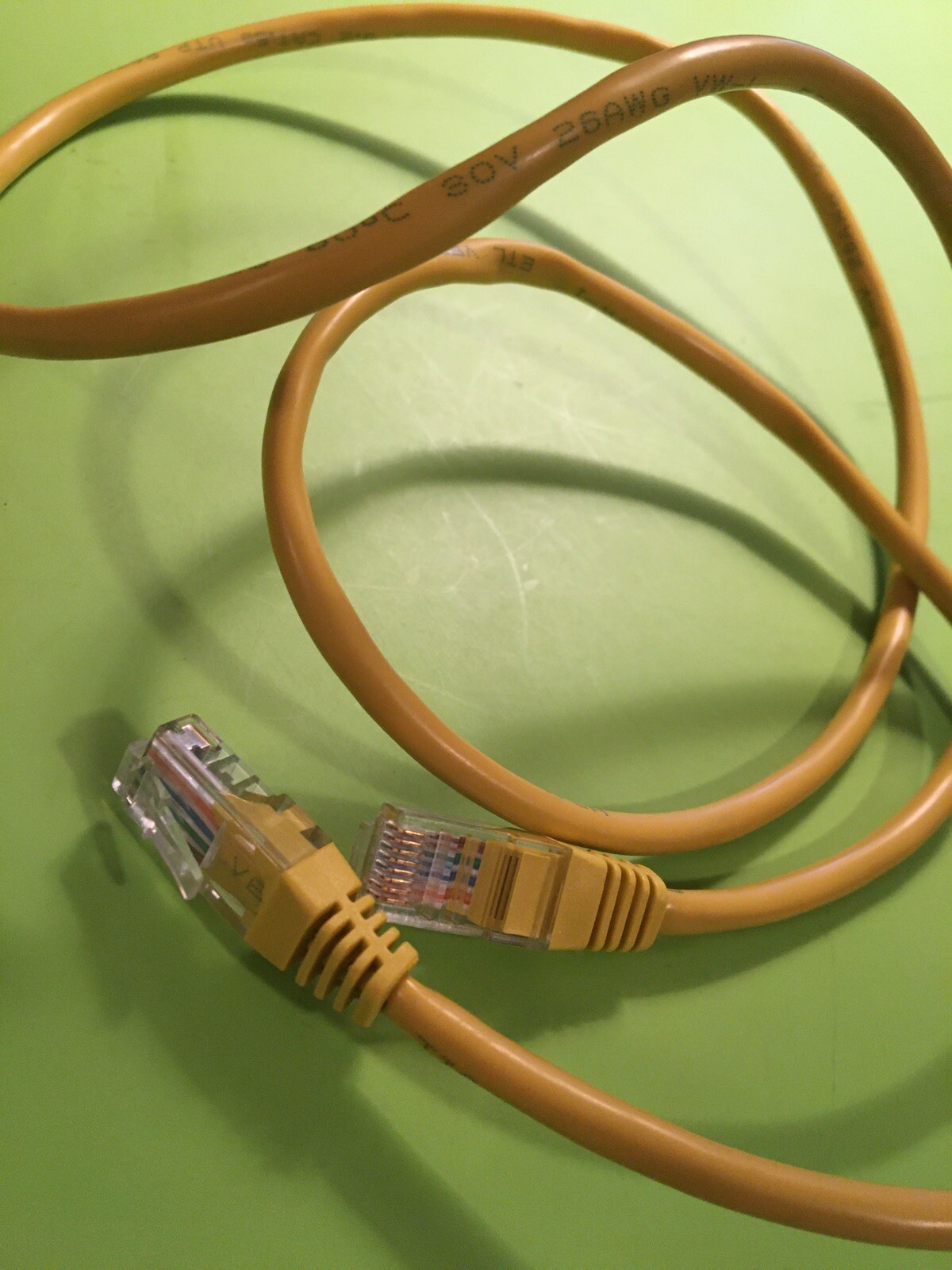 45” Yellow ethernet patch cable, Computer component patch cord, Clip-in Jacks