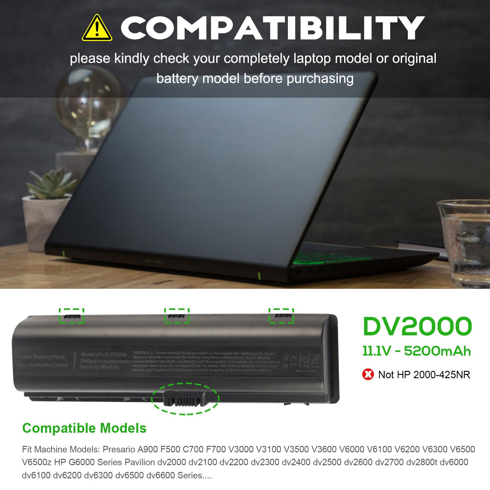 🧡LOT DV2000 Battery For HP Pavilion DV6000 DV6100 dv6500 dv6700 dv2500 5200mAh