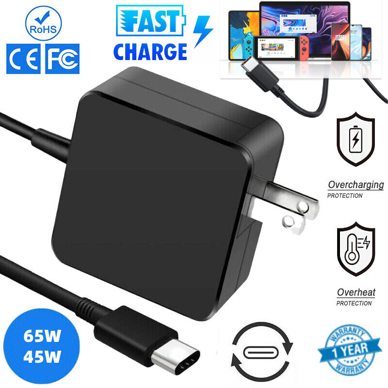 USB-C Type C Charger for Laptop Chromebook Tablet Phone 45w 65w Universal Charge