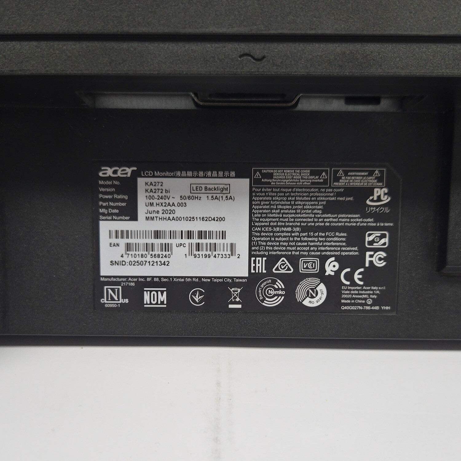 Acer 27″ KA272 FHD LCD IPS Gaming Monitor