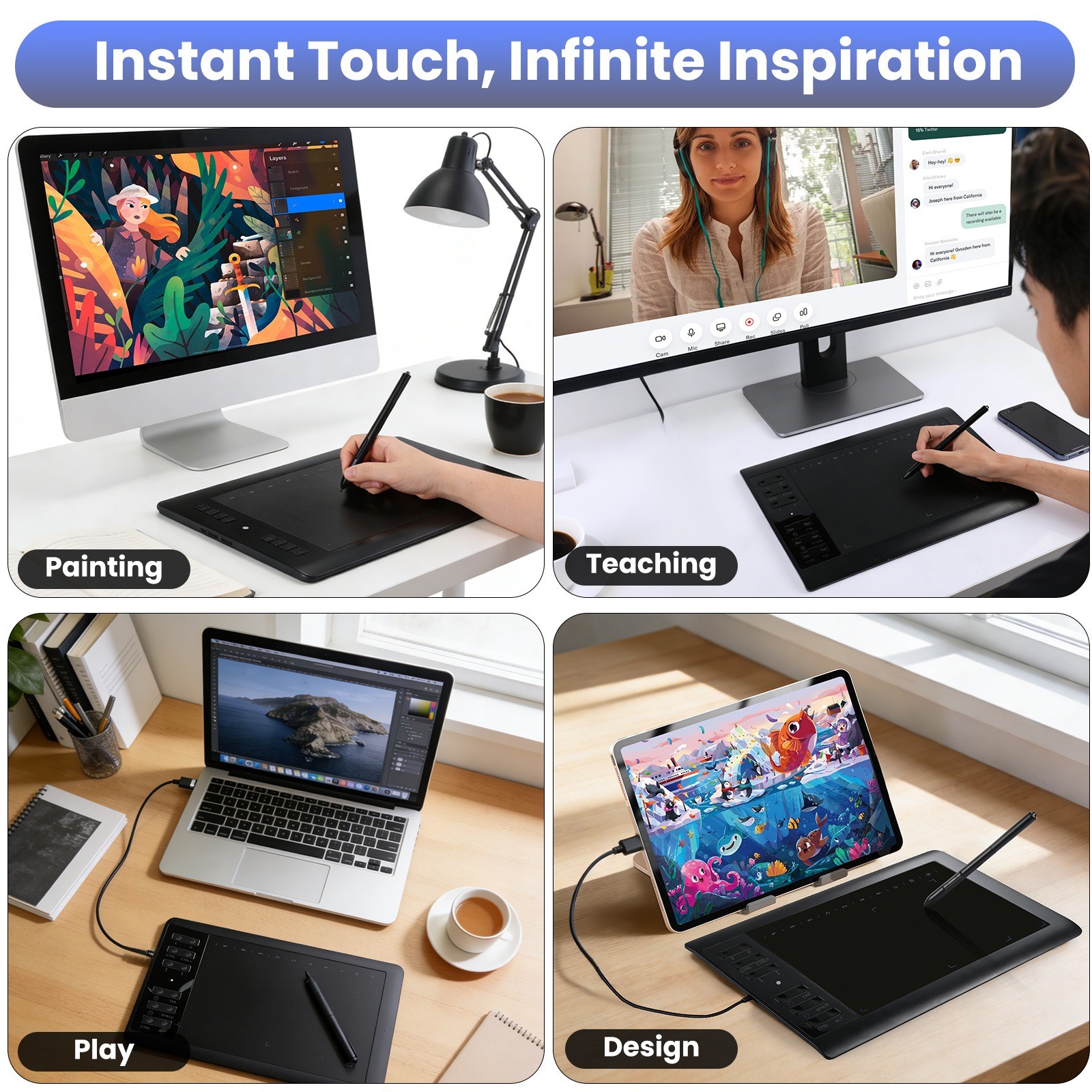 VIN1060 Plus Graphic Drawing Tablets Digital Pen Tablet for Mac, Windows Android