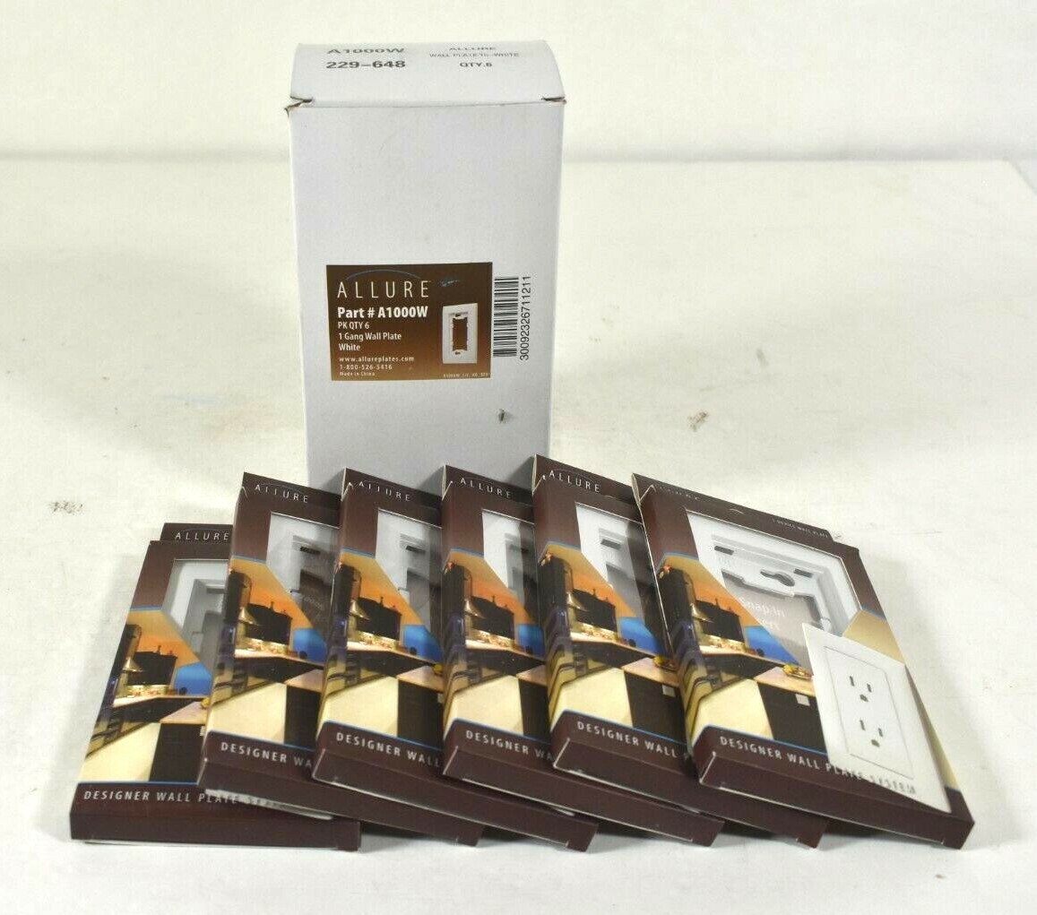 6 Pack Allure A1000W 1 Gang Wall Plate Cover Rocker Wall Plate White Snap In