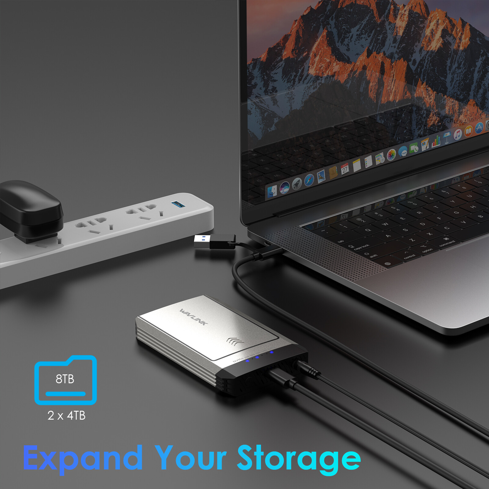Dual-Bay USB 3.2 M.2 NVME SSD Enclosure 20Gbps for M.2 SSD of M-Key or M+B Key