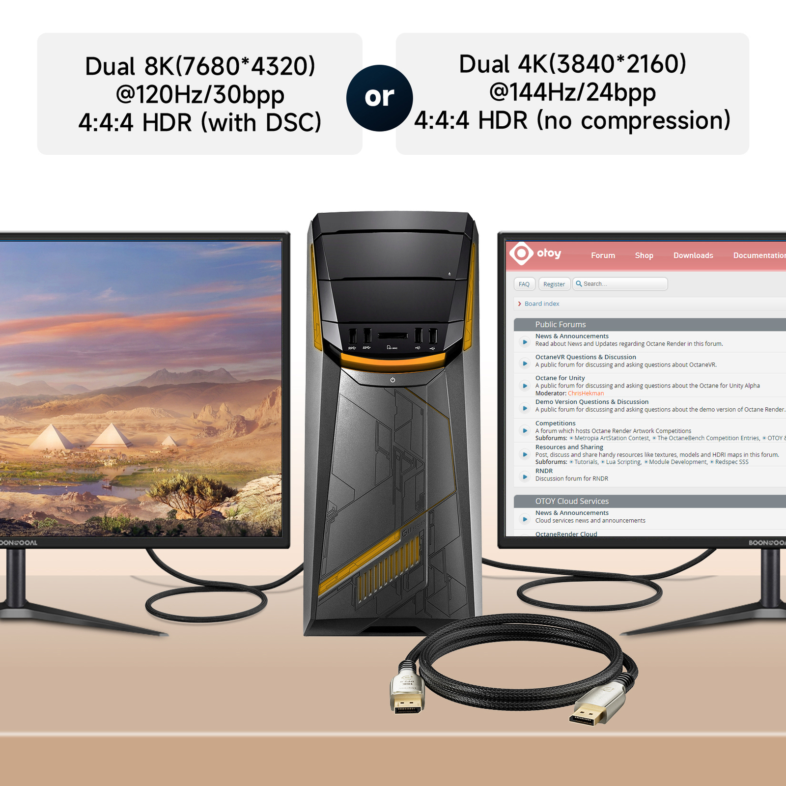 DisplayPort 2.0 to DP Cable 16K@60Hz 8K@120Hz 4K@240Hz HDR HDCP2.3 for PC Nvidia
