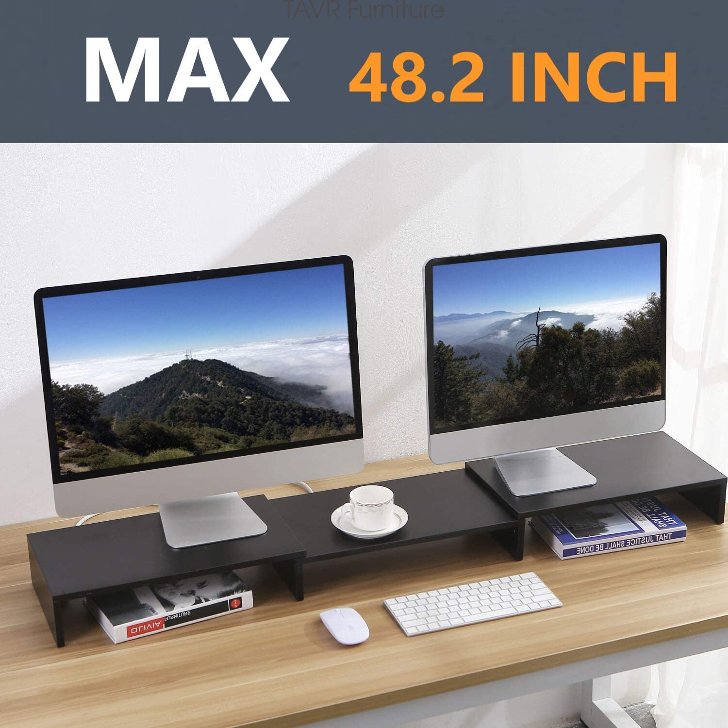 3 Shelf Wooden Monitor Stand Risers with Length and Angle Adjustable