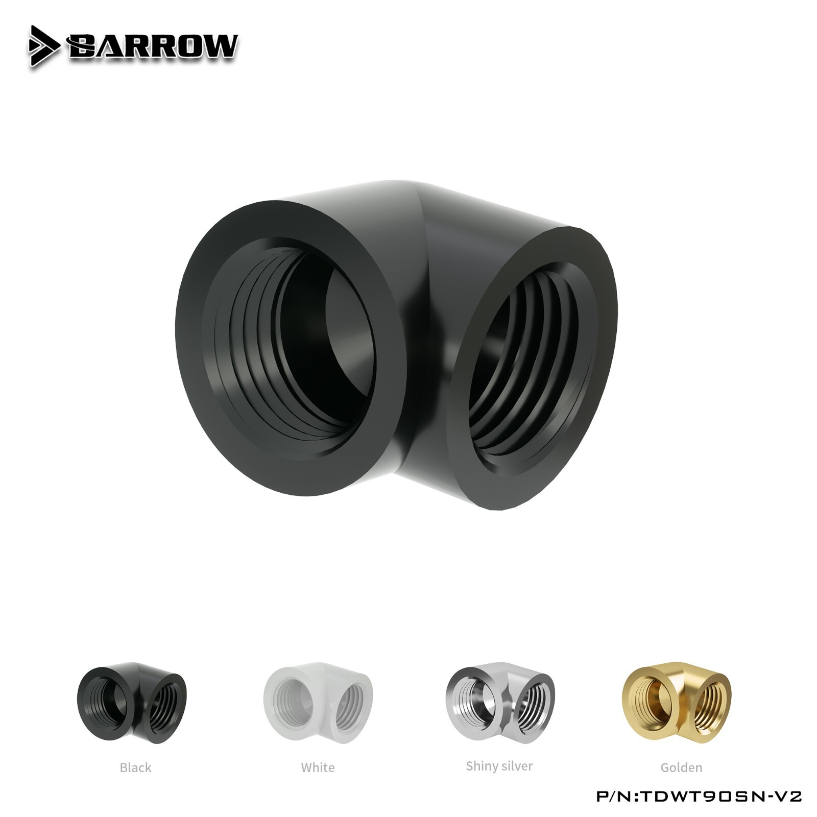 Barrow G1/4″ Female to Female Extender Fitting, 90 Degree Angle Black White Gold
