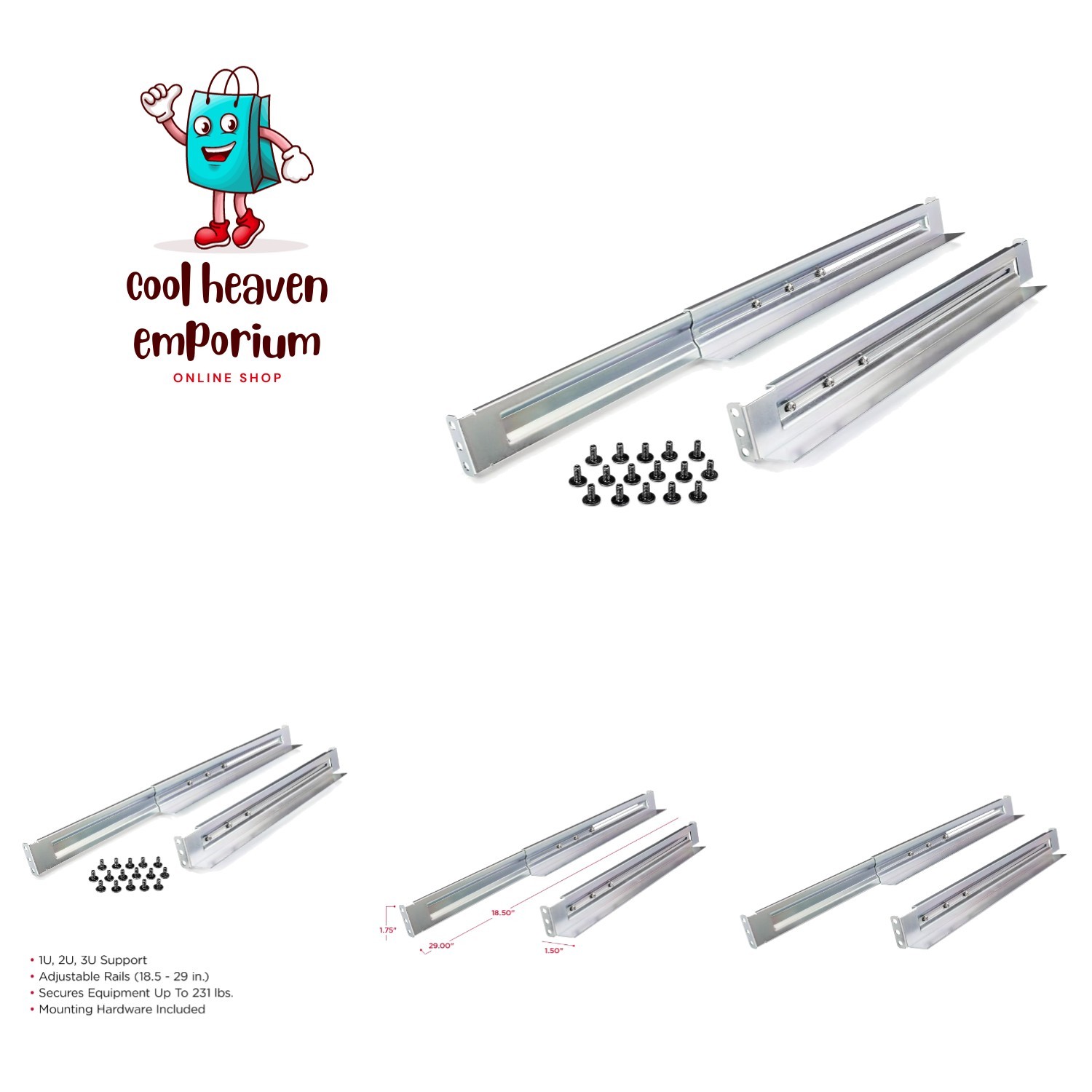Polished Silver 4POSTRAIL Kit with Adjustable Rails – Includes Mounting Hardware