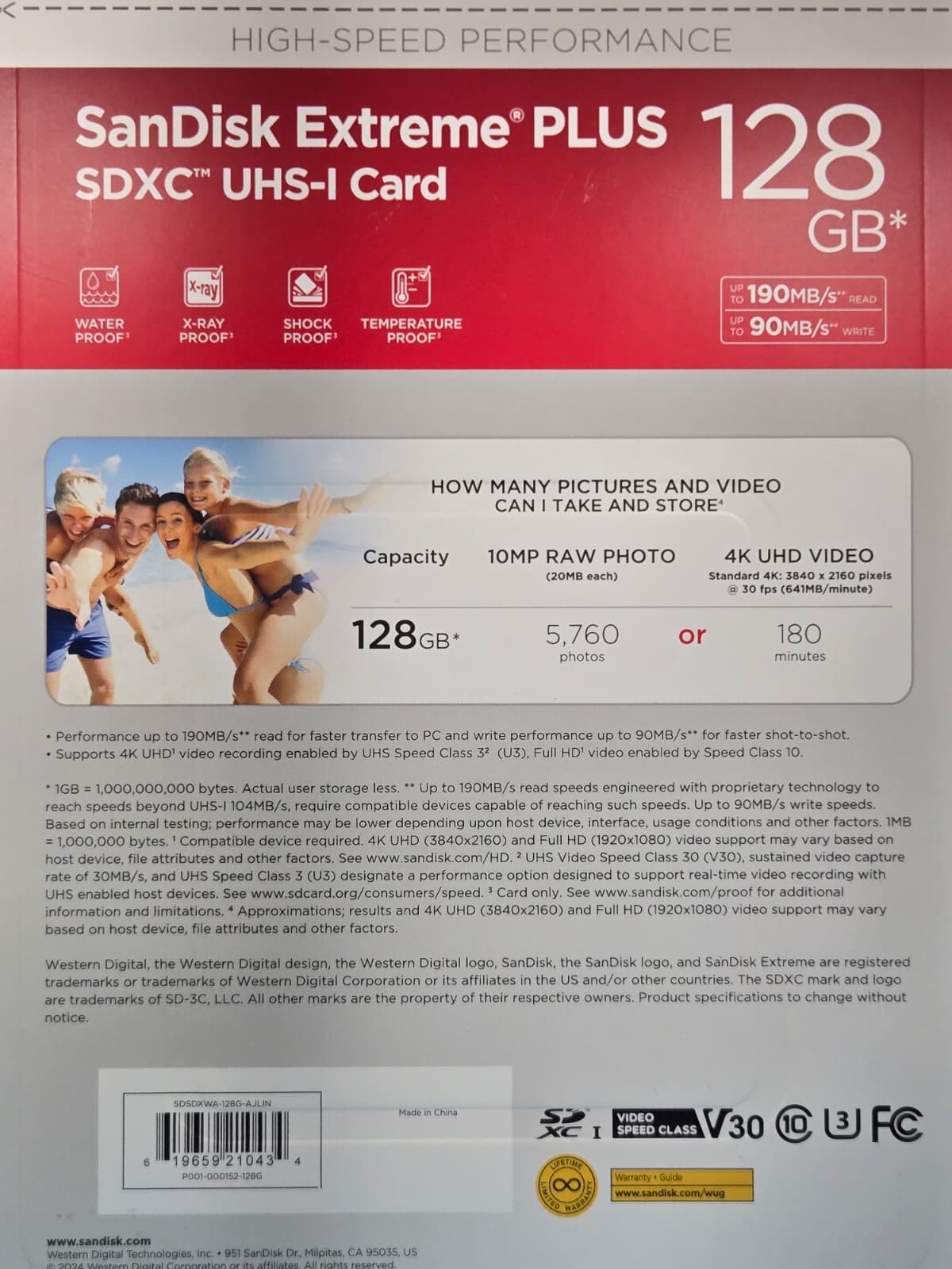 SanDisk 128GB Extreme PLUS SDXC UHS-I Card + Adapter – SDSDXWA-128G-AJLIN