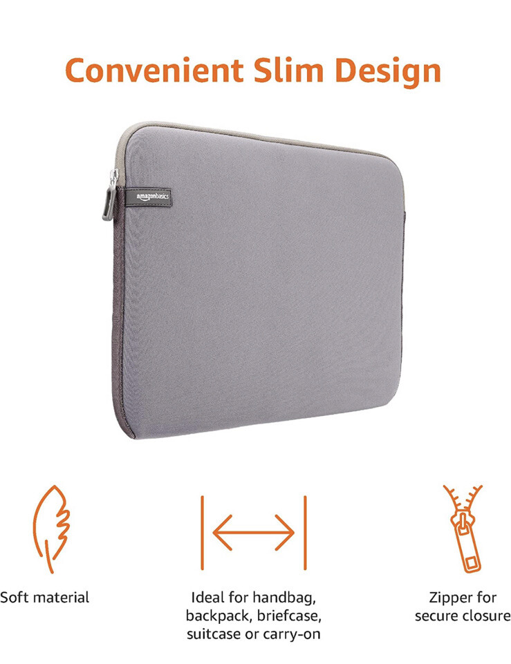 Amazon Basics 11.6-inch Laptop Sleeve, Padded Protective Case with Zipper Gray