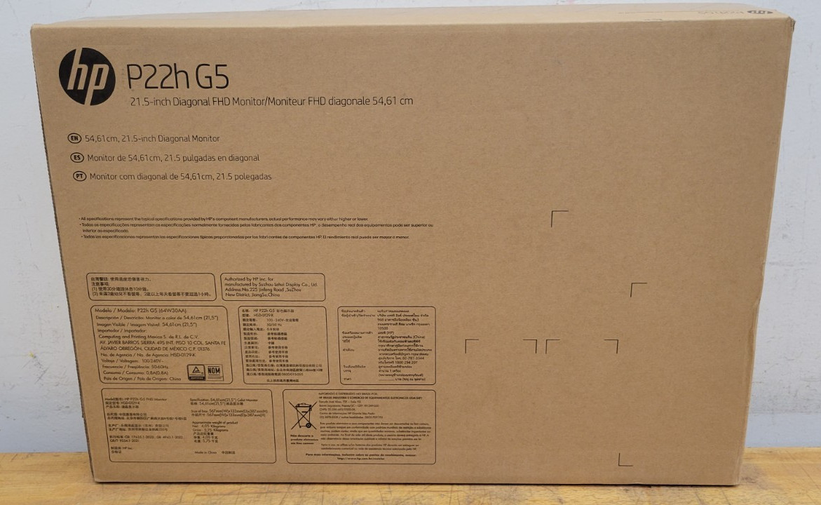 HP P22H G5 21.5″ Monitor 1920×1080 75Hz 5ms IPS 64W30AA – NEW SEALED