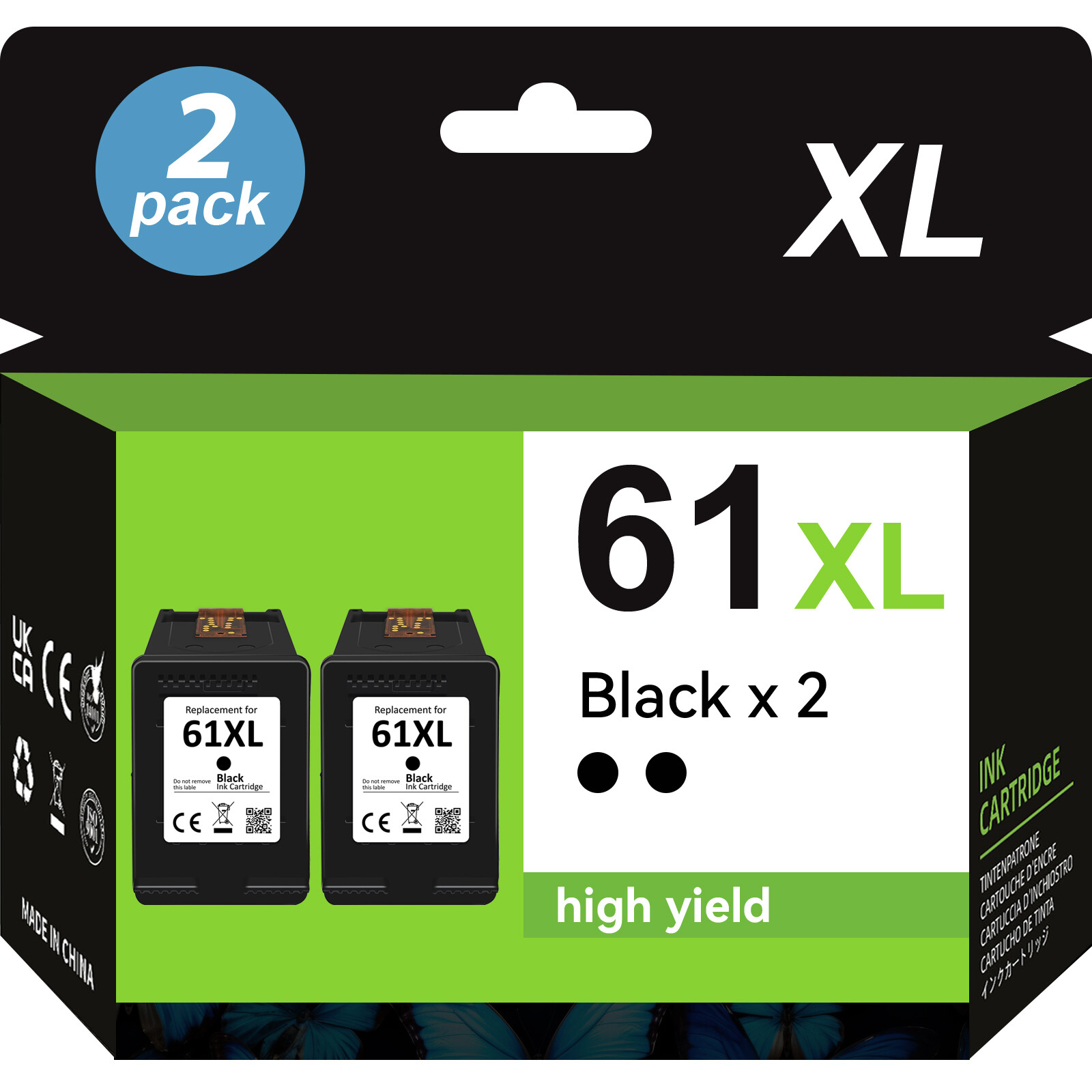 2PK #61 XL Black Ink Cartridge for HP 61 ENVY 4500 4501 4502 4508 5530 5531 5535