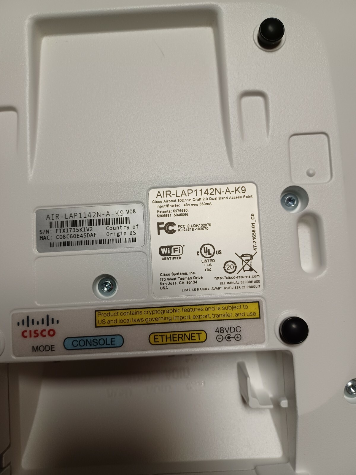 Cisco AIR-LAP1142N-A-K9 Wireless AP Dual-Band WiFi Access Point WORKING