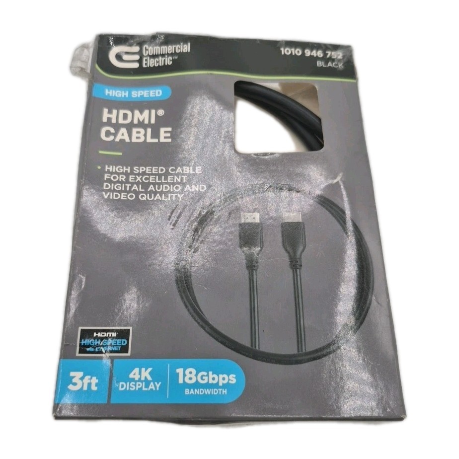 Commercial Electric High-Speed HDMI 2.0 Cable Male-to-Male Black 3-ft HD1382
