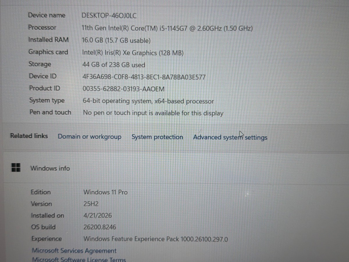 DELL LATITUDE 5520 i5-1145G7@2.60GHz 16GB RAM 256GB SSD NVMe W11P READ*