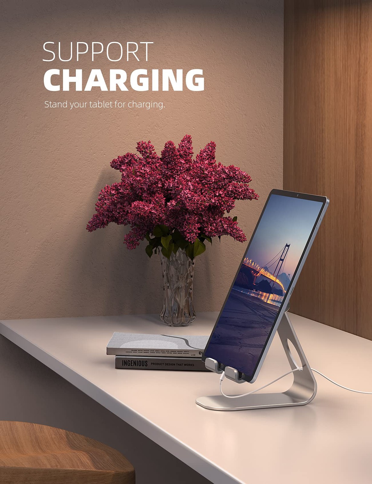 Lamicall S1 Tablet Stand, Adjustable Holder – 4 inches, 1-Silver