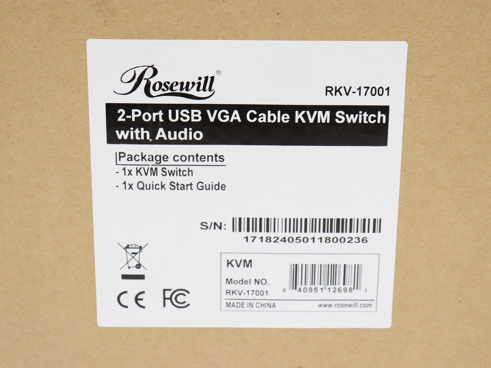 Rosewill 2-port USB VGA Cable KVM Switch with Audio RKV-17001 – NEW