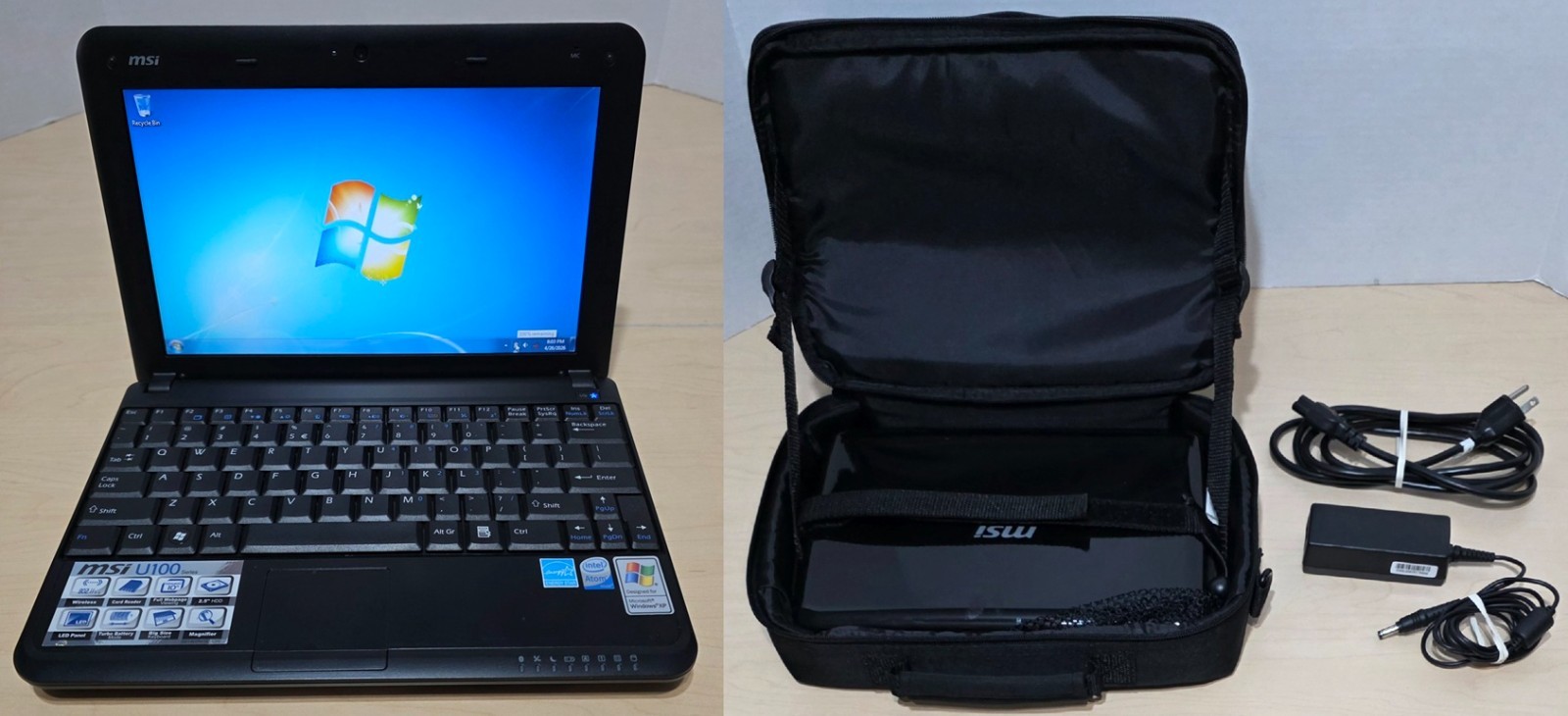 MSI Wind Mini Laptop 10 inch Netbook Intel Atom 160G HD Windows 7 & Case Bundle