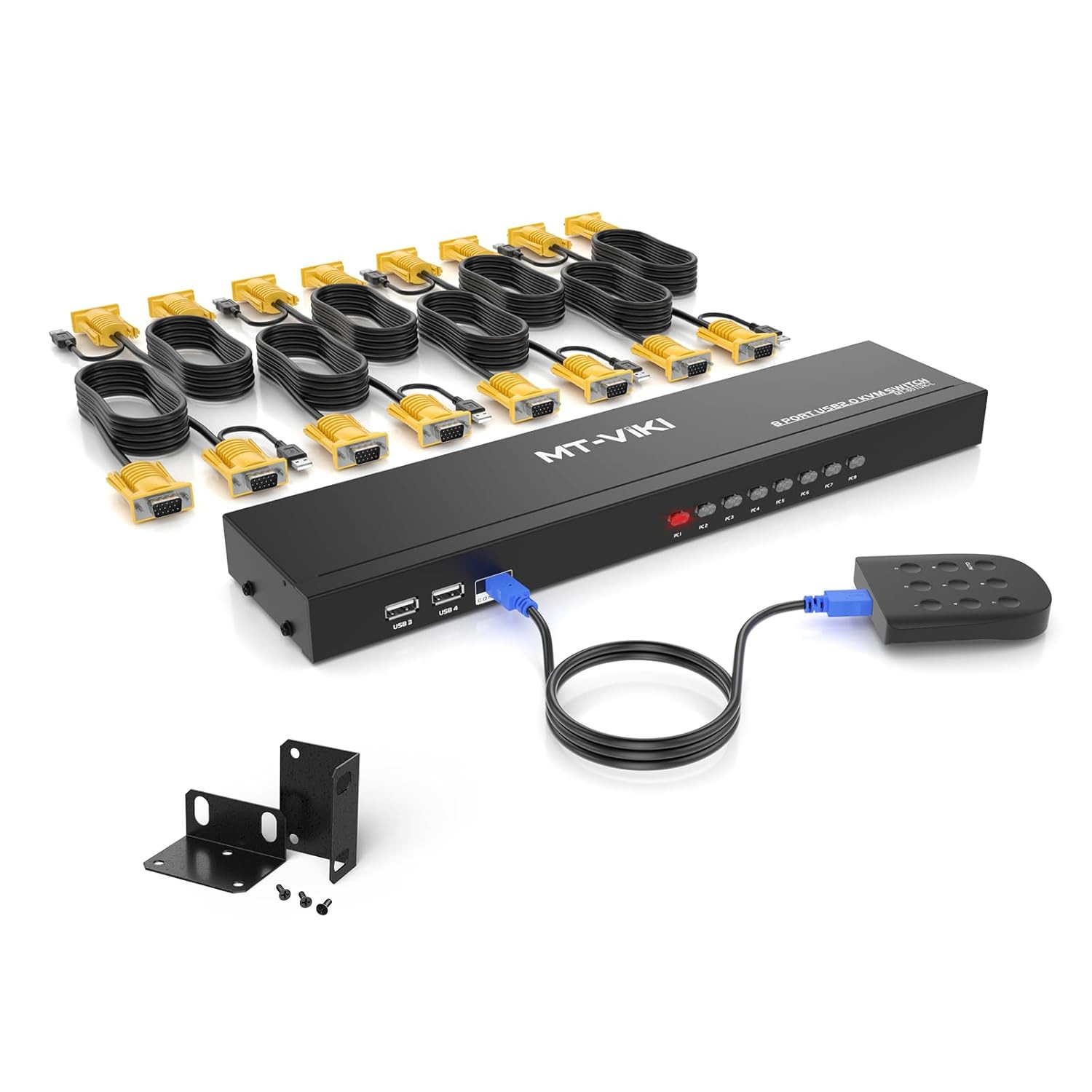 KVM Switch 8 Port, 8X1 Rackmount KVM Switch VGA, Included 8 2-In-1 KVM Cables &