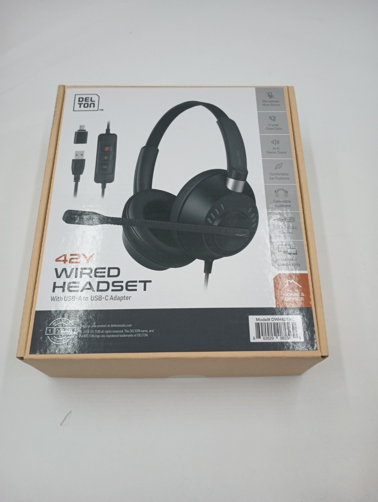 DELTON 42Y NOISE CANCELING OVER THE EAR WIRED HEADSET W/MIC, STEREO, USB USB-C
