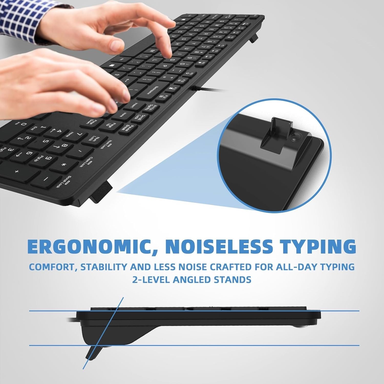 2 PCs B.FRIENDIT USB Wired Keyboard for windows,Comfortable Quiet Chocolate Keys