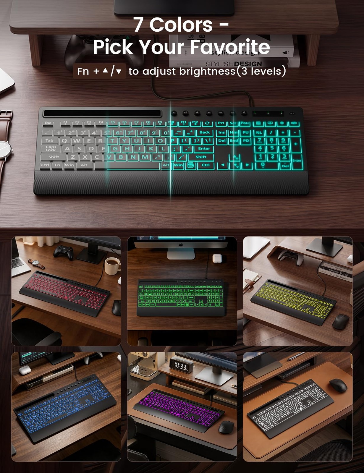 SABLUTE K31PRO Large Print Backlit Keyboard, Plug and Play USB Wired Computer Ke