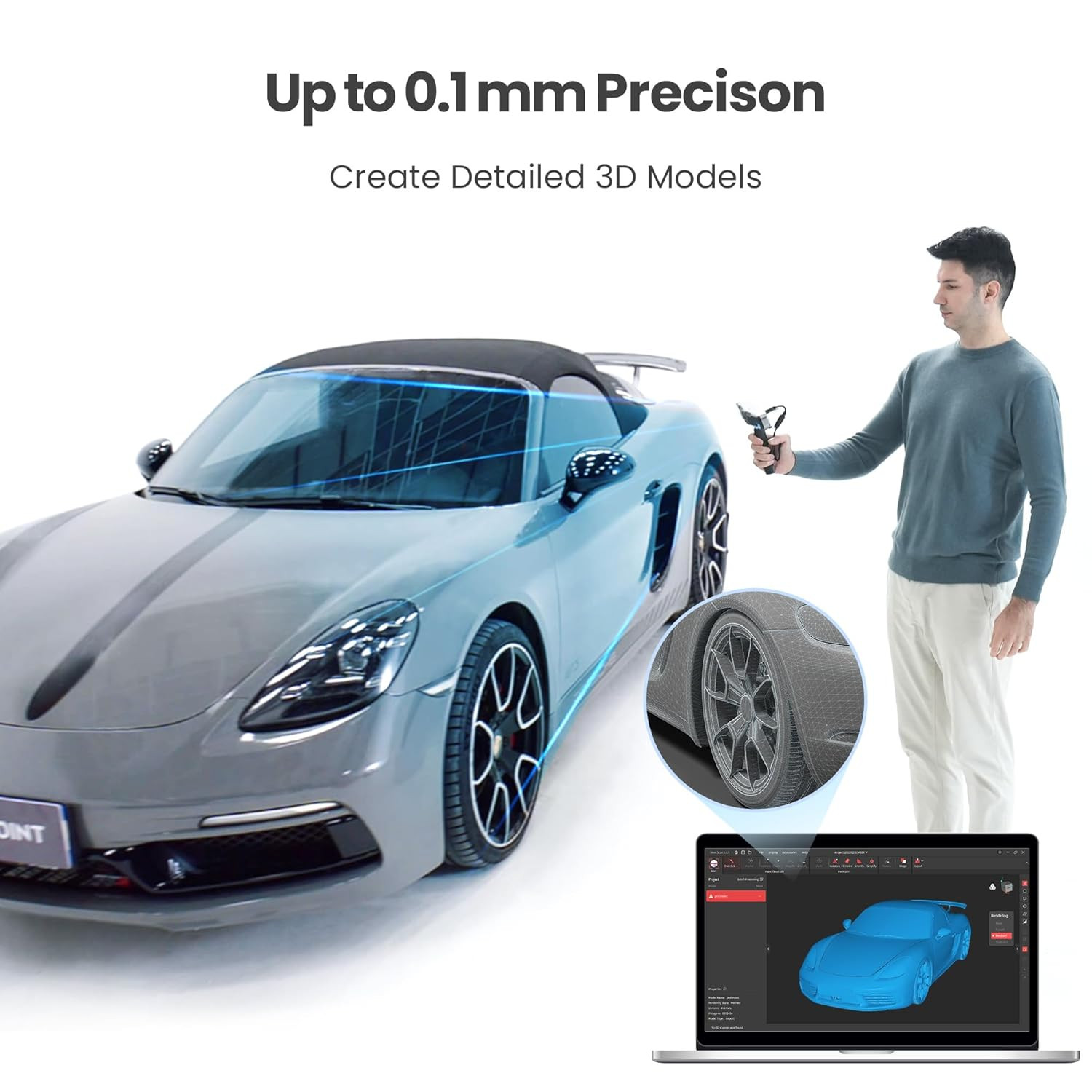 Range 2 3D Scanner for 3D Printing Handheld, Full Color Model Scan, Supports Bod