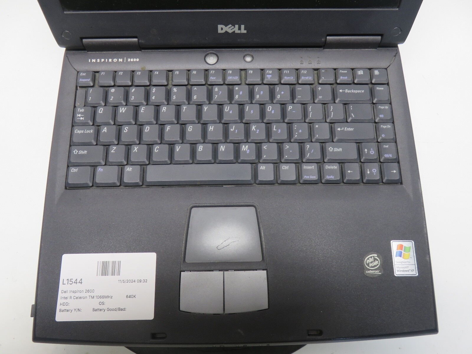 Dell Inspiron 2600 Intel R Celeron 1066MHz 640K NO HDD No Batt