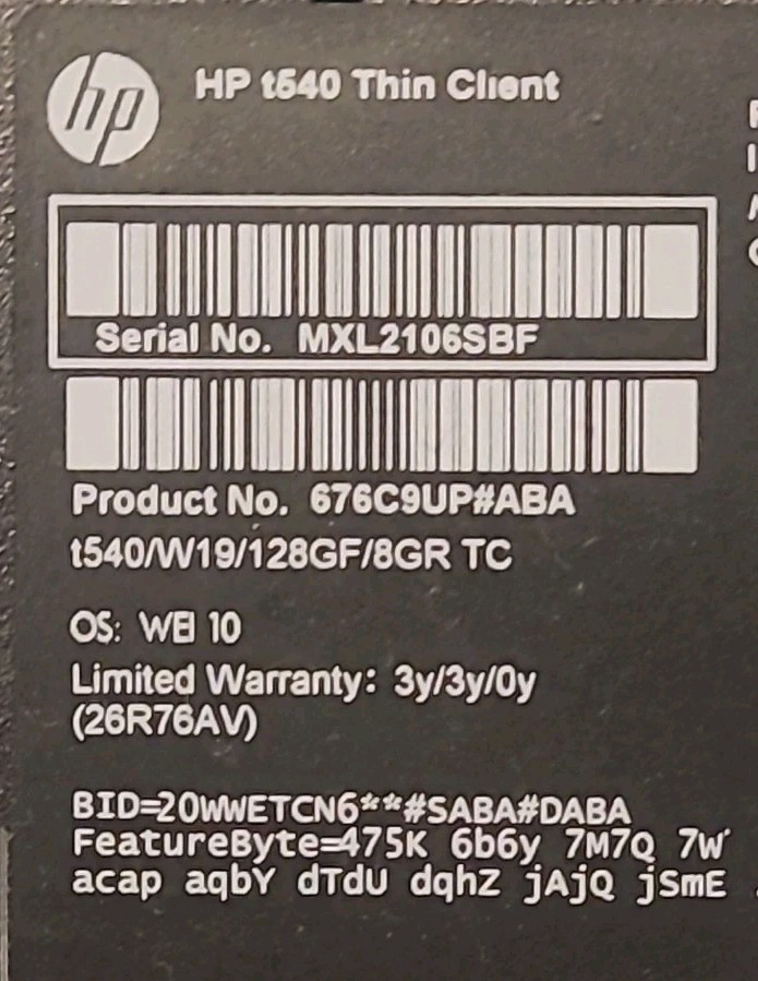 HP t540 AMD Ryzen R1305G 2.40GHz 8GB RAM 128GB SSD Thin Client
