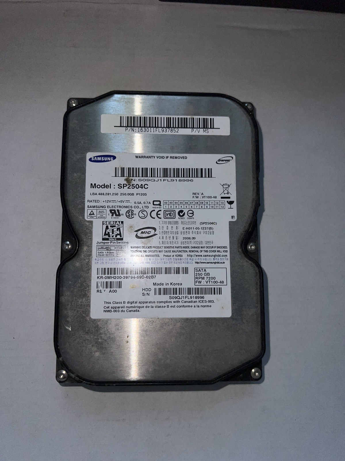 Samsung SP2504C 250GB Sata Hard Drive