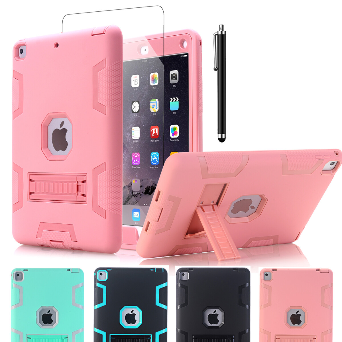 For iPad Air 2/1st Gen 9.7″ Case Hybrid Rugged Shockproof Heavy Duty Stand Cover