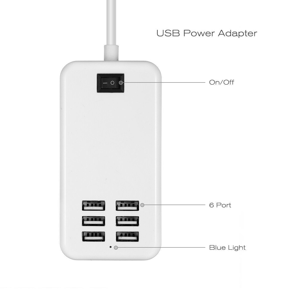 6 Port USB Hub Fast Wall Charger Station Multi-Function AC Power Adapter Desktop