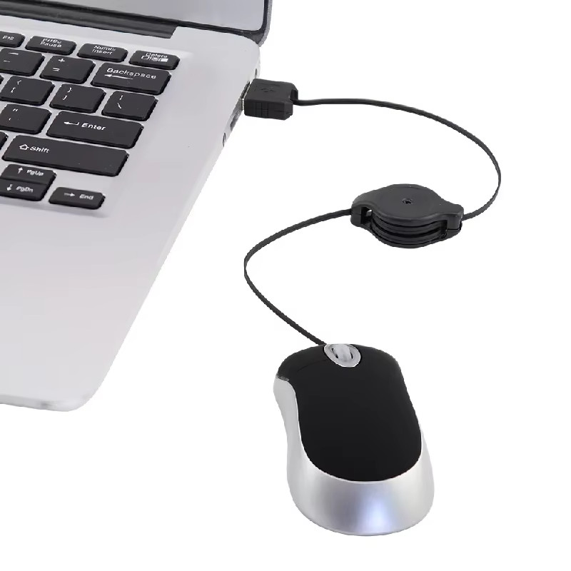 Mini Wired USB Optical Mouse Retractable Cable 1000 DPI for PC Laptop Notebook