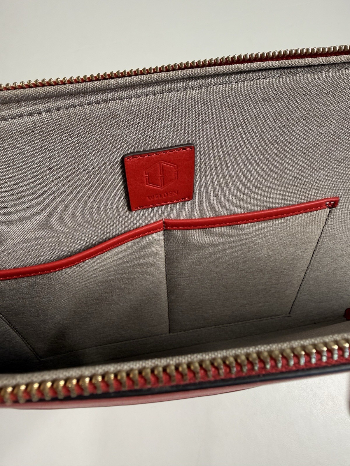 Welden Red Leather Bag Slim Sleeve for Laptop, MacBook, iPad, Tablet 14” x 10”