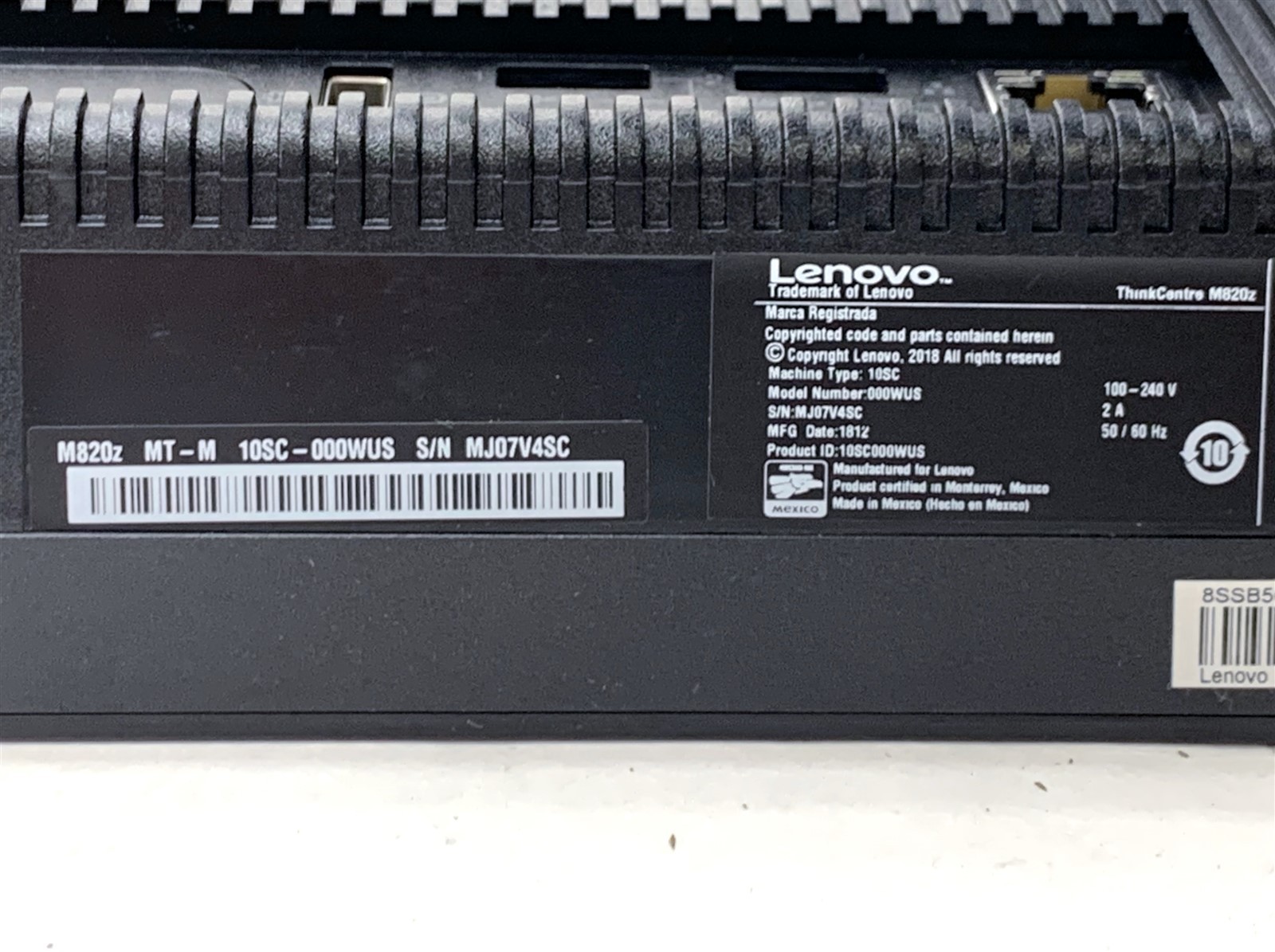 Lenovo ThinkCentre M820z AIO Computer PC 22″ i3-8100 3.6GHz QC 250GB SSD 4GB