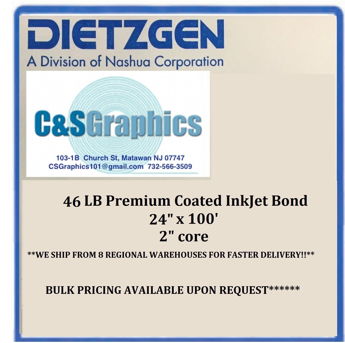 1 ROLL 24″x100′ 46LB COATED BOND INKJET PRESENTATION PAPER