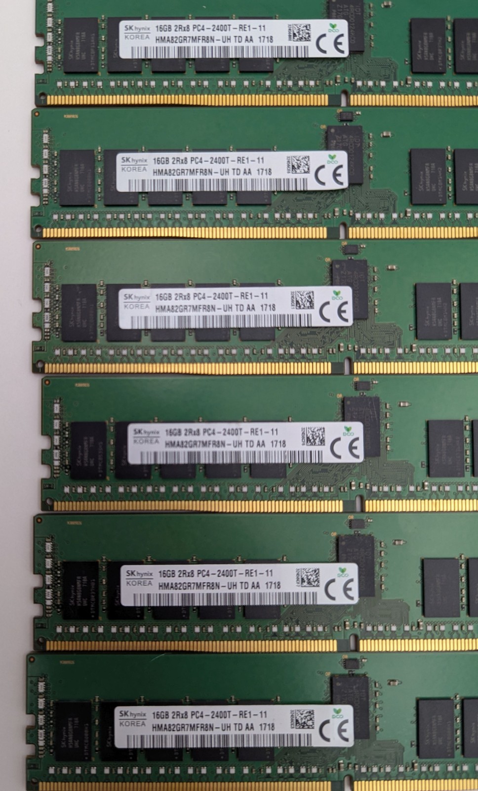 Lot 6x SK Hynix 16GB DDR4 2Rx8 PC4-2400T-RE1-11 Server ECC RAM HMA82GR7MFR8N-UH