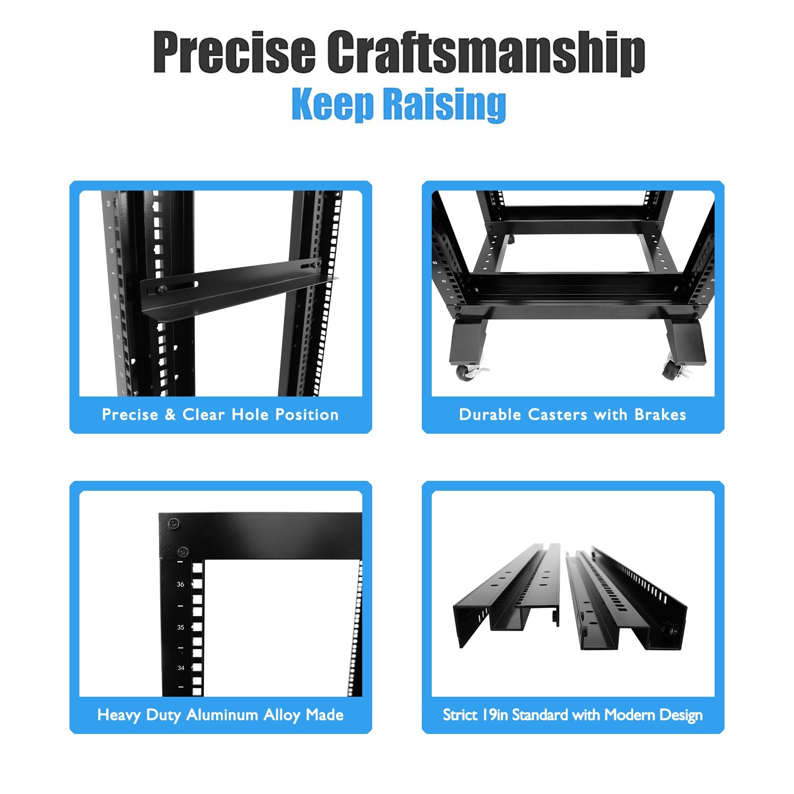 New 27U 4 Post Open Frame Network It Server Rack 17″ Deep With L Rails