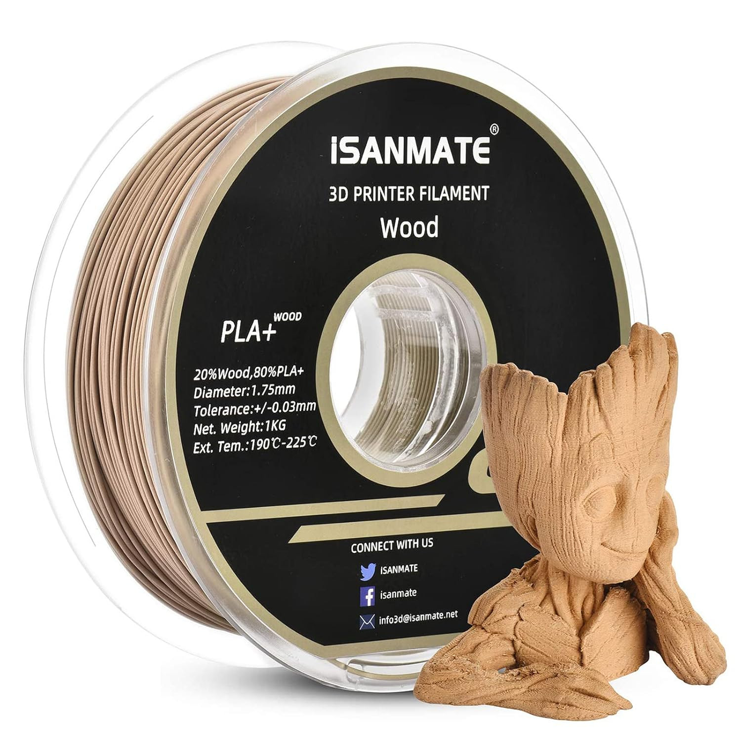 Wood Filament 1.75Mm, PLA+ Wood Filament 1.75Mm, 3D Printer Filament 1Kg/Spool (