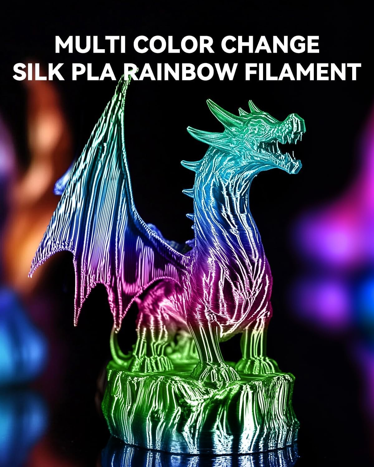 Silk Rainbow PLA Filament, Multicolor Silk 3D Printer Filament 1.75mm +/- 0.0…
